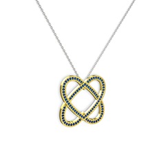 Taşlı Çift Kalp Kolye - Lab safir 18 ayar altın kolye (40 cm gümüş rolo zincir) #1266kcx