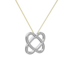 Taşlı Çift Kalp Kolye - Beyaz zirkon 18 ayar beyaz altın kolye (40 cm altın rolo zincir) #12eobue