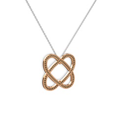 Dumanlı kuvars 18 ayar rose altın kolye (40 cm beyaz altın rolo zincir)
