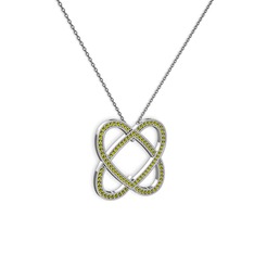 Taşlı Çift Kalp Kolye - Peridot 925 ayar gümüş kolye (40 cm gümüş rolo zincir) #13hfcj2