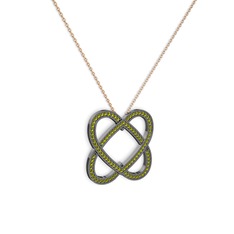 Taşlı Çift Kalp Kolye - Peridot 925 ayar siyah rodyum kaplama gümüş kolye (40 cm gümüş rolo zincir) #13mosi0