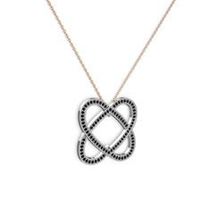 Siyah zirkon 14 ayar beyaz altın kolye (40 cm rose altın rolo zincir)