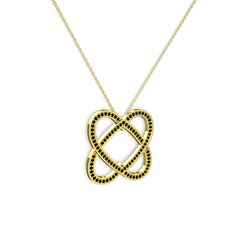 Taşlı Çift Kalp Kolye - Siyah zirkon 8 ayar altın kolye (40 cm altın rolo zincir) #1492nph