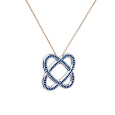 Lab safir 14 ayar beyaz altın kolye (40 cm rose altın rolo zincir)