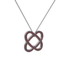 Taşlı Çift Kalp Kolye - Garnet 925 ayar siyah rodyum kaplama gümüş kolye (40 cm gümüş rolo zincir) #15ojpgw