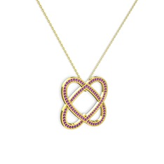 Taşlı Çift Kalp Kolye - Ametist 8 ayar altın kolye (40 cm altın rolo zincir) #15qww2e