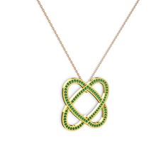 Taşlı Çift Kalp Kolye - Yeşil kuvars 8 ayar altın kolye (40 cm rose altın rolo zincir) #166ll2s