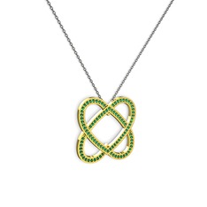 Taşlı Çift Kalp Kolye - Yeşil kuvars 8 ayar altın kolye (40 cm gümüş rolo zincir) #1886ga5
