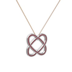 Taşlı Çift Kalp Kolye - Garnet 18 ayar beyaz altın kolye (40 cm rose altın rolo zincir) #18ny10z