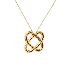 Taşlı Çift Kalp Kolye - Garnet 18 ayar altın kolye (40 cm altın rolo zincir) #18v1vcs