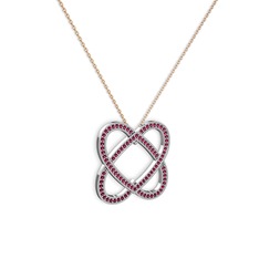 Taşlı Çift Kalp Kolye - Rodolit garnet 925 ayar gümüş kolye (40 cm rose altın rolo zincir) #1b19zf1