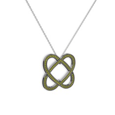 Taşlı Çift Kalp Kolye - Peridot 925 ayar siyah rodyum kaplama gümüş kolye (40 cm beyaz altın rolo zincir) #1bevpiu