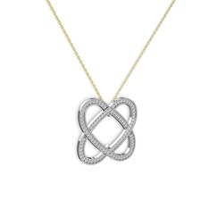 Taşlı Çift Kalp Kolye - Swarovski 8 ayar beyaz altın kolye (40 cm altın rolo zincir) #1j35tgi