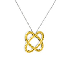 Taşlı Çift Kalp Kolye - Sitrin 8 ayar altın kolye (40 cm beyaz altın rolo zincir) #1koh53g