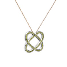 Taşlı Çift Kalp Kolye - Peridot 18 ayar beyaz altın kolye (40 cm rose altın rolo zincir) #1lgfra5