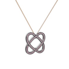 Taşlı Çift Kalp Kolye - Pembe kuvars 925 ayar siyah rodyum kaplama gümüş kolye (40 cm rose altın rolo zincir) #1lt5w60