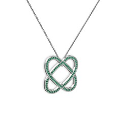 Taşlı Çift Kalp Kolye - Yeşil kuvars 18 ayar beyaz altın kolye (40 cm gümüş rolo zincir) #1okoe48