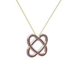 Taşlı Çift Kalp Kolye - Lab safir 14 ayar rose altın kolye (40 cm altın rolo zincir) #1qnl4tj