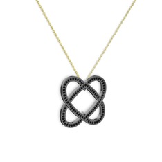 Taşlı Çift Kalp Kolye - Siyah zirkon 925 ayar siyah rodyum kaplama gümüş kolye (40 cm altın rolo zincir) #1rotxqi