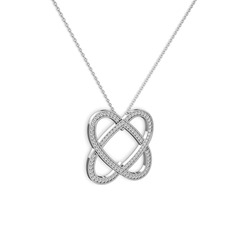 Taşlı Çift Kalp Kolye - Swarovski 14 ayar beyaz altın kolye (40 cm beyaz altın rolo zincir) #1rzrgdt