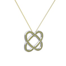 Taşlı Çift Kalp Kolye - Peridot 14 ayar beyaz altın kolye (40 cm gümüş rolo zincir) #1simkvp