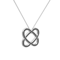 Taşlı Çift Kalp Kolye - Siyah zirkon 8 ayar beyaz altın kolye (40 cm gümüş rolo zincir) #1vk0bed