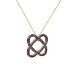 Taşlı Çift Kalp Kolye - Garnet 925 ayar siyah rodyum kaplama gümüş kolye (40 cm gümüş rolo zincir) #1wj66ol