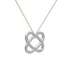Taşlı Çift Kalp Kolye - Swarovski 8 ayar beyaz altın kolye (40 cm gümüş rolo zincir) #1x62hr1