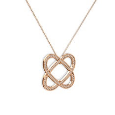 Taşlı Çift Kalp Kolye - Swarovski 18 ayar rose altın kolye (40 cm rose altın rolo zincir) #1xhb6ms