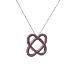 Taşlı Çift Kalp Kolye - Garnet 925 ayar siyah rodyum kaplama gümüş kolye (40 cm beyaz altın rolo zincir) #1y8jdrp