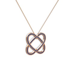Taşlı Çift Kalp Kolye - Lab safir 18 ayar rose altın kolye (40 cm rose altın rolo zincir) #1yliw0n