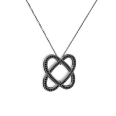 Taşlı Çift Kalp Kolye - Siyah zirkon 925 ayar siyah rodyum kaplama gümüş kolye (40 cm gümüş rolo zincir) #371usm