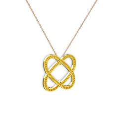 Taşlı Çift Kalp Kolye - Sitrin 18 ayar altın kolye (40 cm rose altın rolo zincir) #562v5u