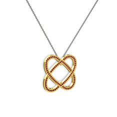 Taşlı Çift Kalp Kolye - Rodolit garnet 14 ayar altın kolye (40 cm gümüş rolo zincir) #89ibsm