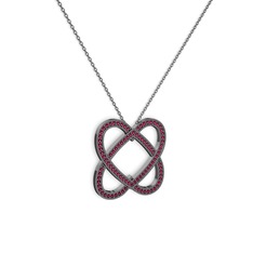 Taşlı Çift Kalp Kolye - Rodolit garnet 925 ayar siyah rodyum kaplama gümüş kolye (40 cm gümüş rolo zincir) #8jqhjd