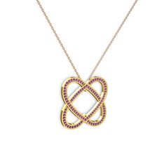 Taşlı Çift Kalp Kolye - Ametist 14 ayar altın kolye (40 cm rose altın rolo zincir) #ayrp2b