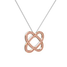 Taşlı Çift Kalp Kolye - Pembe kuvars 8 ayar rose altın kolye (40 cm beyaz altın rolo zincir) #bqhj9k