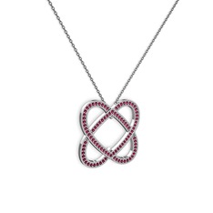 Taşlı Çift Kalp Kolye - Rodolit garnet 18 ayar beyaz altın kolye (40 cm gümüş rolo zincir) #d5cwnn