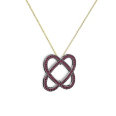 Rodolit garnet 925 ayar siyah rodyum kaplama gümüş kolye (40 cm altın rolo zincir)