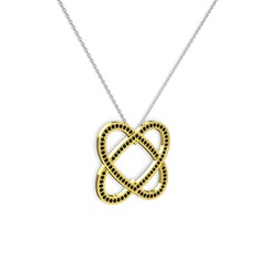 Taşlı Çift Kalp Kolye - Siyah zirkon 18 ayar altın kolye (40 cm beyaz altın rolo zincir) #folhih