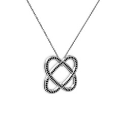 Taşlı Çift Kalp Kolye - Siyah zirkon 18 ayar beyaz altın kolye (40 cm gümüş rolo zincir) #g4za64