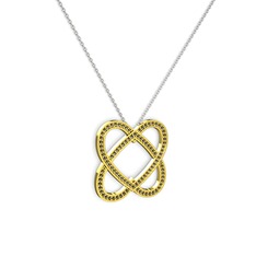 Taşlı Çift Kalp Kolye - Dumanlı kuvars 18 ayar altın kolye (40 cm gümüş rolo zincir) #gjtku2