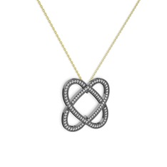 Taşlı Çift Kalp Kolye - Swarovski 925 ayar siyah rodyum kaplama gümüş kolye (40 cm gümüş rolo zincir) #h1n7y