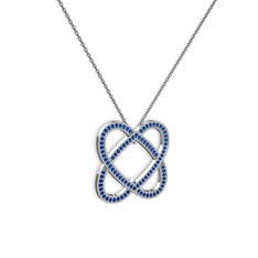 Lab safir 14 ayar beyaz altın kolye (40 cm gümüş rolo zincir)