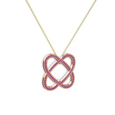 Taşlı Çift Kalp Kolye - Ametist 14 ayar rose altın kolye (40 cm altın rolo zincir) #kmnm7