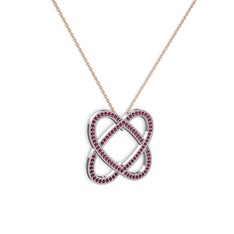 Rodolit garnet 14 ayar beyaz altın kolye (40 cm rose altın rolo zincir)