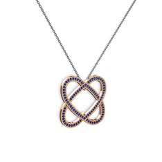 Taşlı Çift Kalp Kolye - Lab safir 18 ayar rose altın kolye (40 cm gümüş rolo zincir) #vqui65