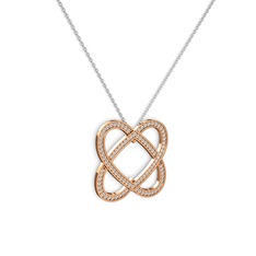 Taşlı Çift Kalp Kolye - Beyaz zirkon 14 ayar rose altın kolye (40 cm gümüş rolo zincir) #wh0db