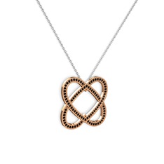 Taşlı Çift Kalp Kolye - Siyah zirkon 14 ayar rose altın kolye (40 cm beyaz altın rolo zincir) #xuyl3e