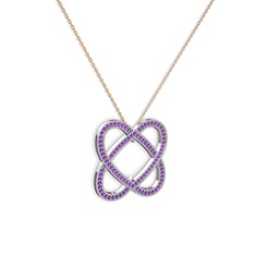 Ametist 14 ayar beyaz altın kolye (40 cm rose altın rolo zincir)